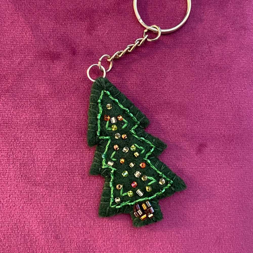 Embroidered Christmas Tree Keychain